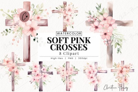 Download Watercolor Soft Pink Crosses Clipart - Premium Resources