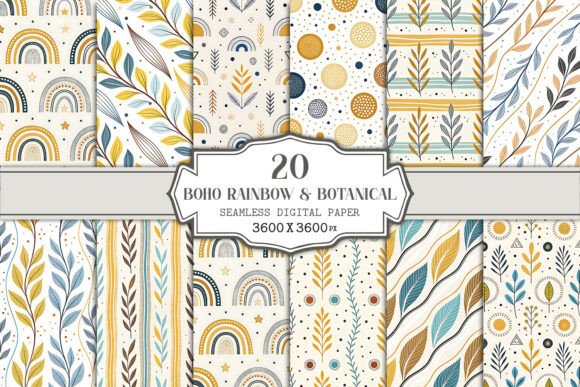Download Boho Rainbow &amp; Botanical Seamless Paper - Seamless paper Collection