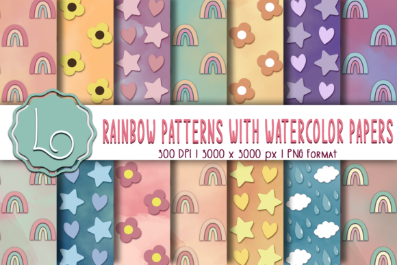 Download Rainbow Patterns with Watercolor Papers - Rainbow patterns Collection